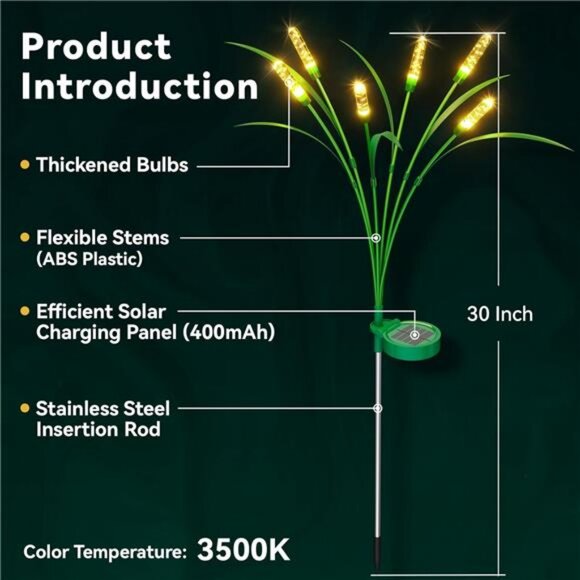 Solar Garden Lights 2 Pack, 16LED Swaying Solar Lights for Mother's Day, 30inch - Picture 3 of 7